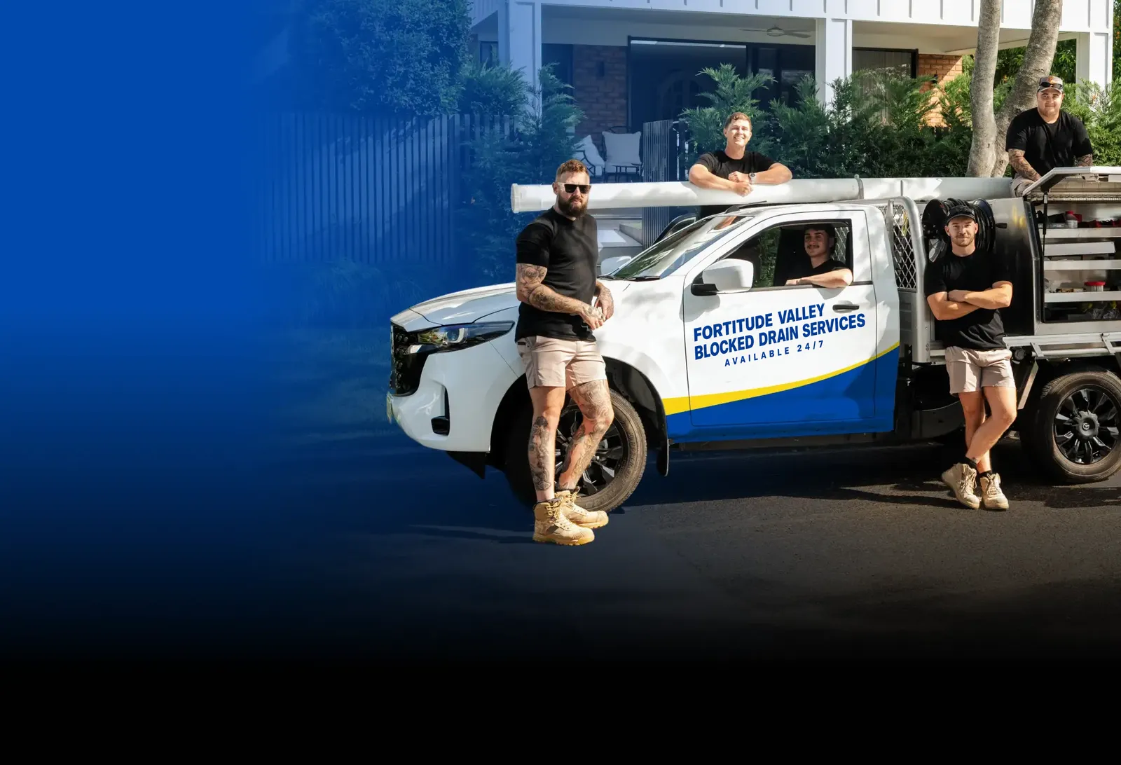 Fortitude Valley Blocked Drain Services team with the ute